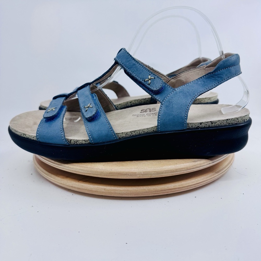 SAS Sorrento Shoes Womens 10.5 M Blue Leather Comfort Walking Sandals